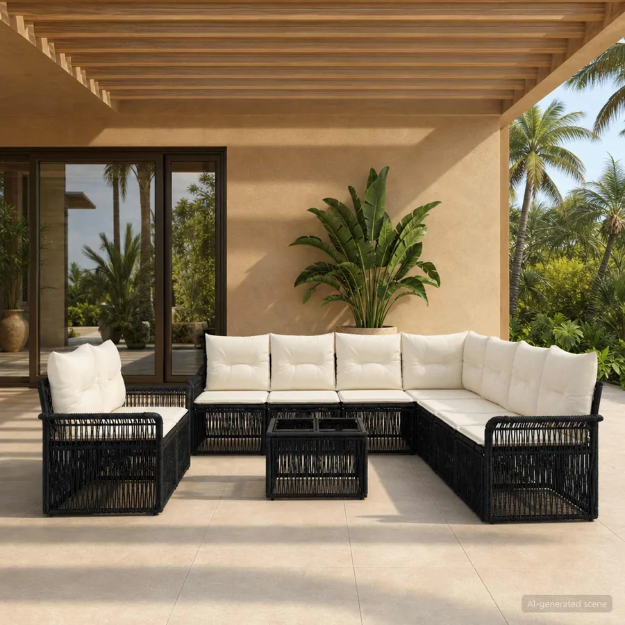 Ensemble de canapé de jardin 10 pcs Noir polyrotin
