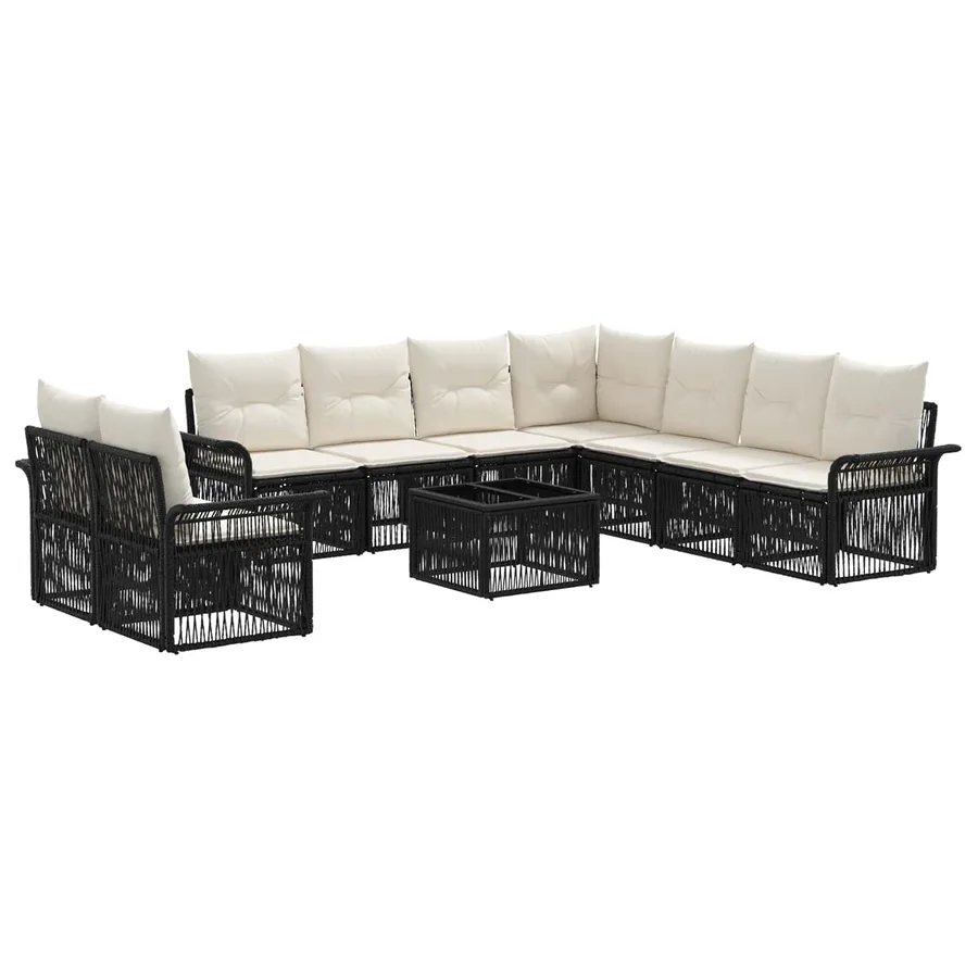 Ensemble de canapé de jardin 10 pcs Noir polyrotin - 2