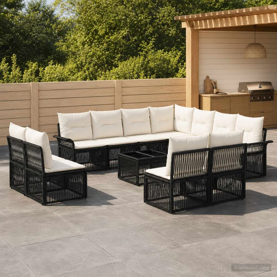 Ensemble de canapé de jardin 12 pcs Noir polyrotin