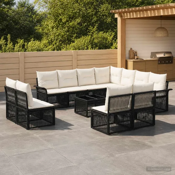 Ensemble de canapé de jardin 12 pcs Noir polyrotin