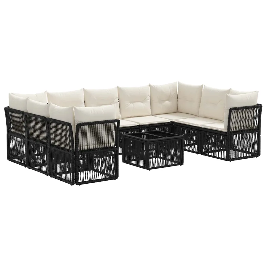 Ensemble de canapé de jardin 10 pcs Noir polyrotin - 2