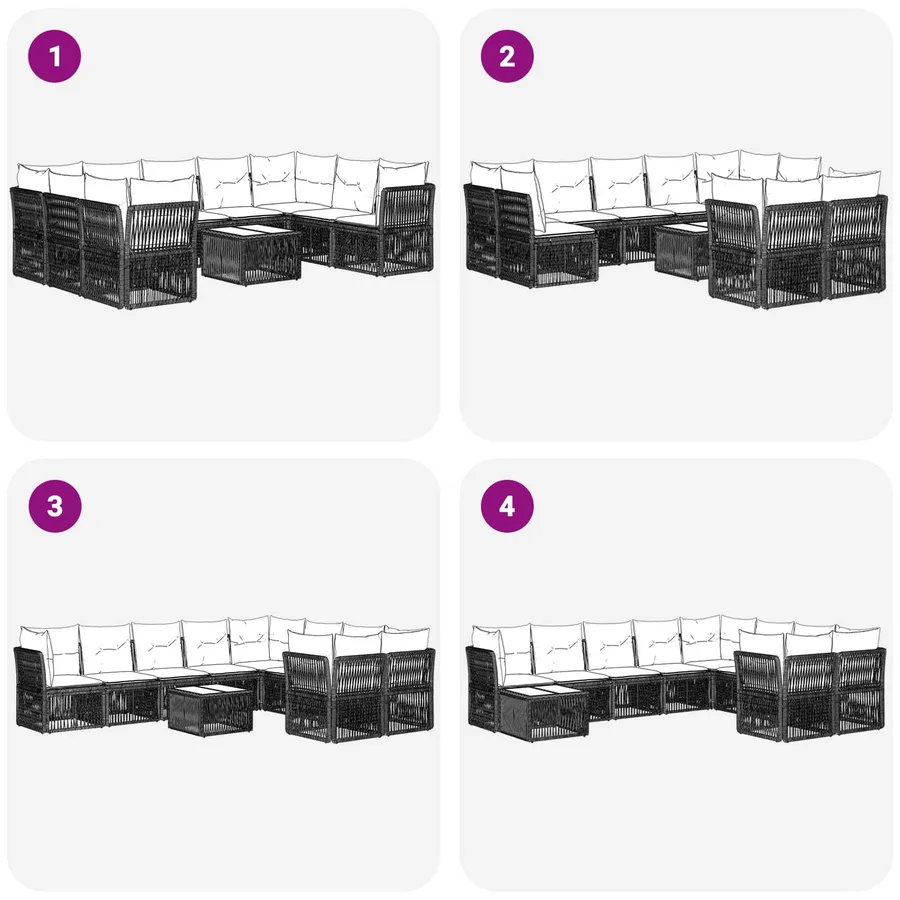 Ensemble de canapé de jardin 10 pcs Noir polyrotin - 9