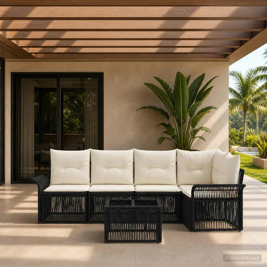 Ensemble de canapé de jardin 6 pcs Noir polyrotin