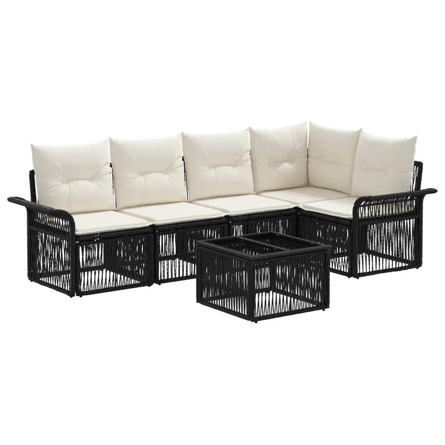 Ensemble de canapé de jardin 6 pcs Noir polyrotin - 2