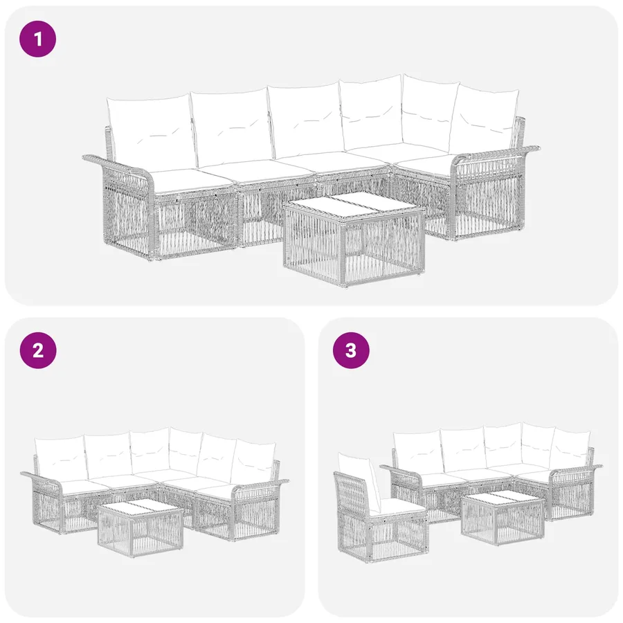 Ensemble de canapé de jardin 6 pcs Noir polyrotin - 9