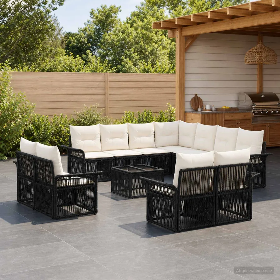 Ensemble de canapé de jardin 12 pcs Noir et blanc crème
