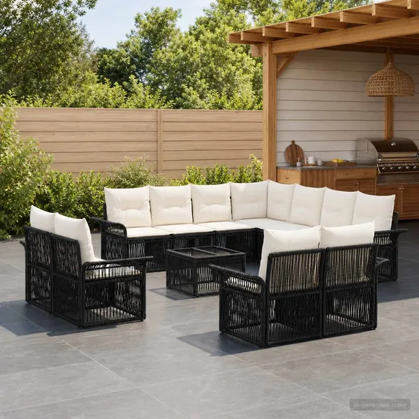Ensemble de canapé de jardin 12 pcs Noir et blanc crème