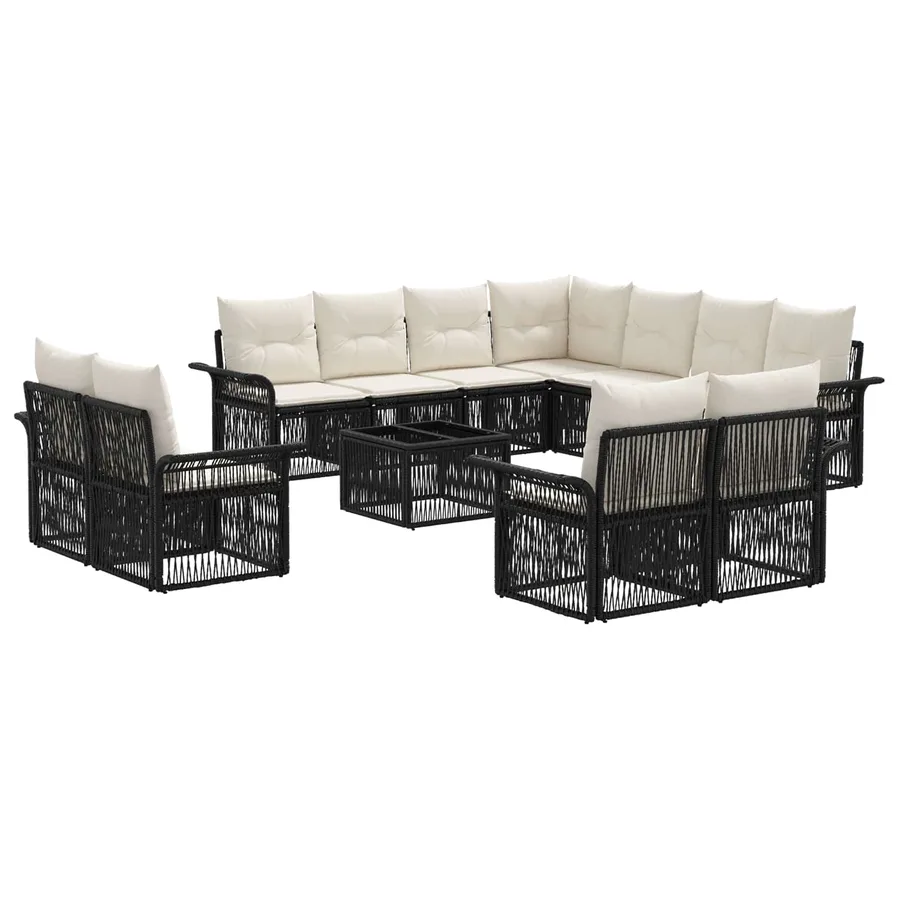 Ensemble de canapé de jardin 12 pcs Noir et blanc crème - 2