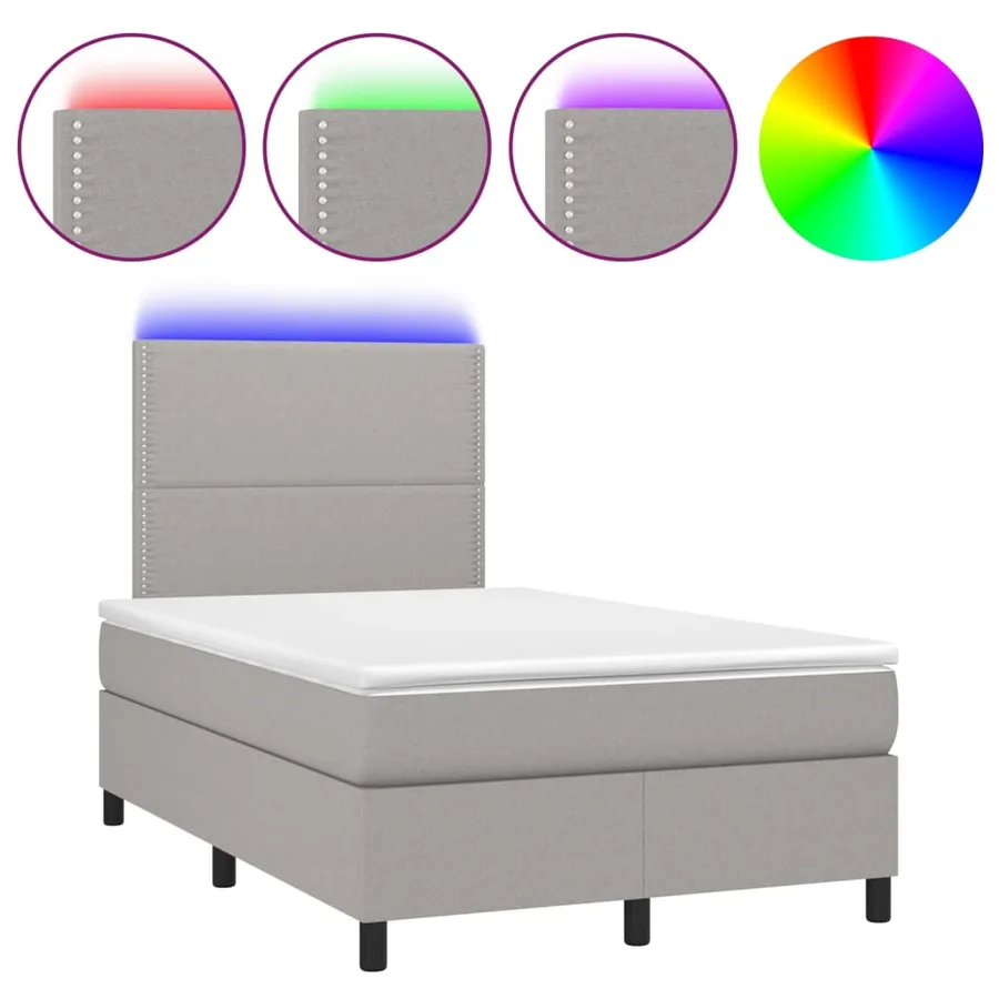 Sommier à lattes de lit et matelas et LED Gris clair 120x200 cm - 2