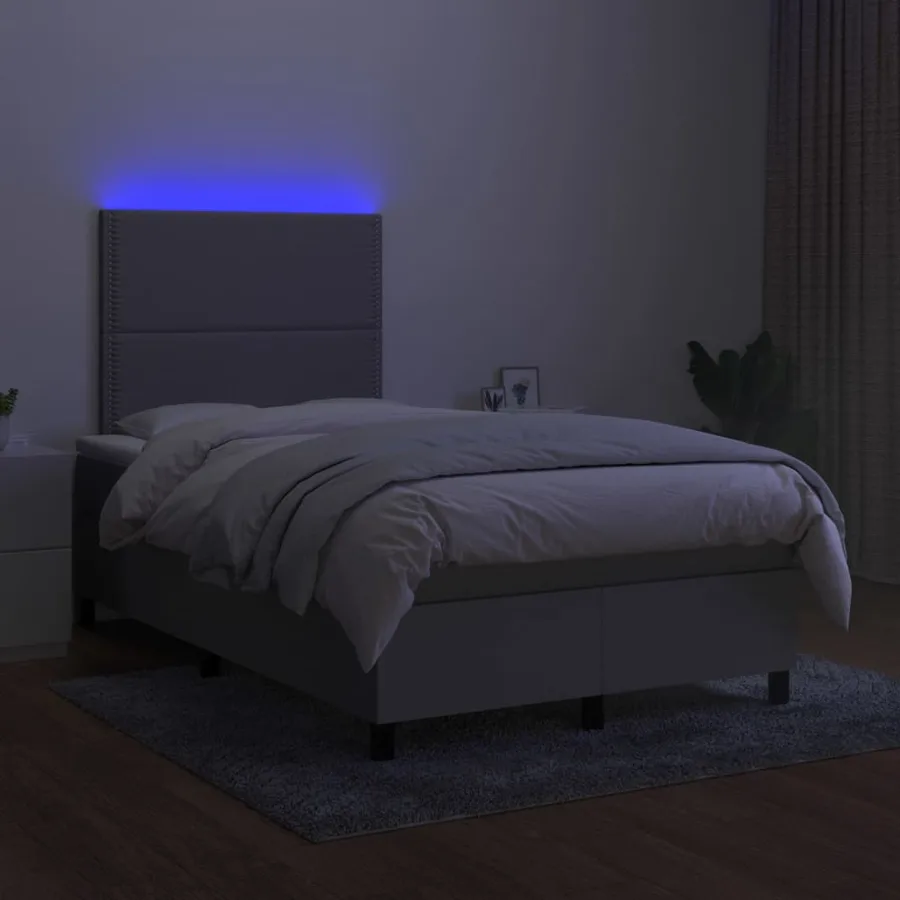 Sommier à lattes de lit et matelas et LED Gris clair 120x200 cm - 4