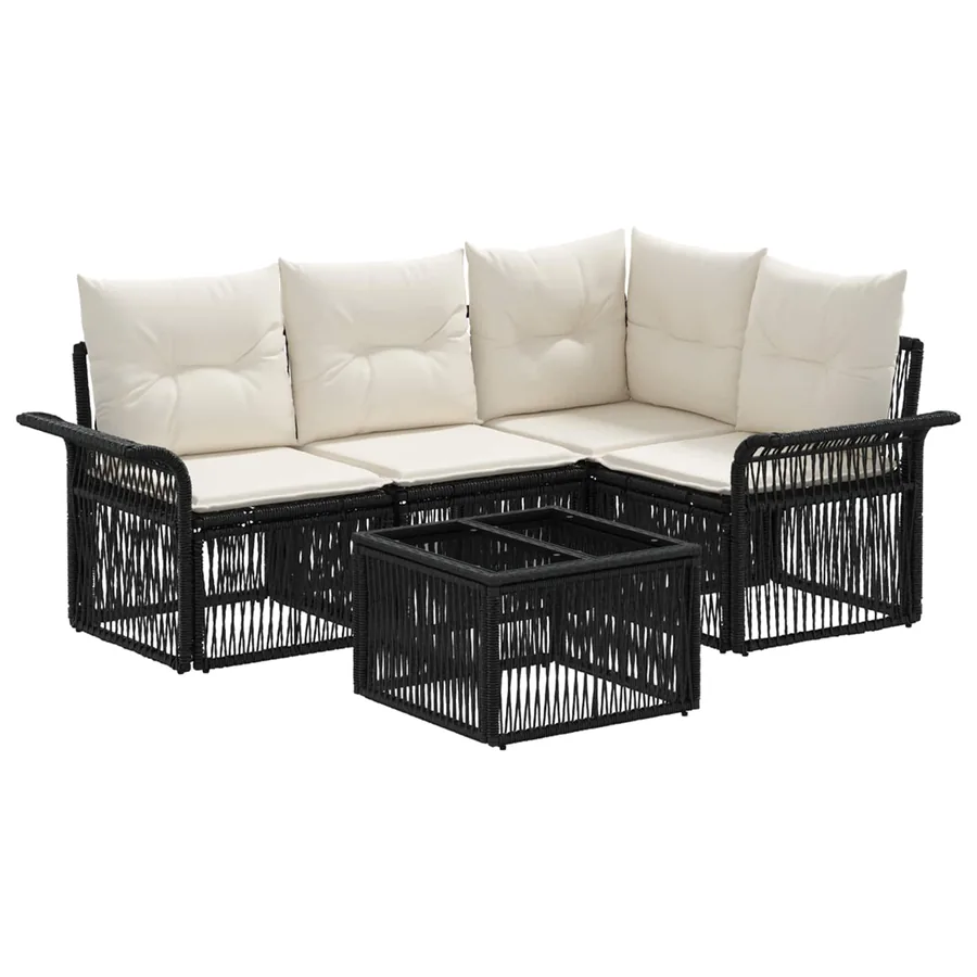 Ensemble de canapé de jardin 5 pcs Noir polyrotin