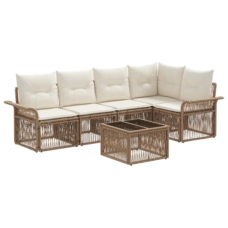 Ensemble de canapé de jardin 6 pcs Beige polyrotin - 2