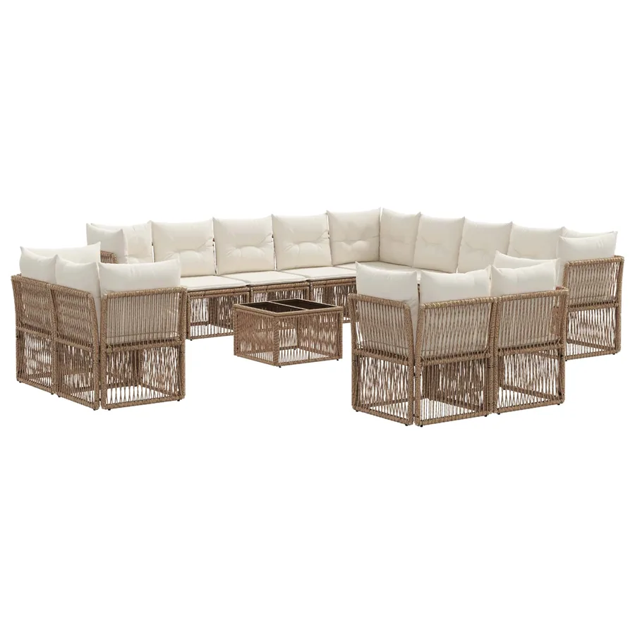 Ensemble de canapé de jardin 14 pcs Beige polyrotin - 2