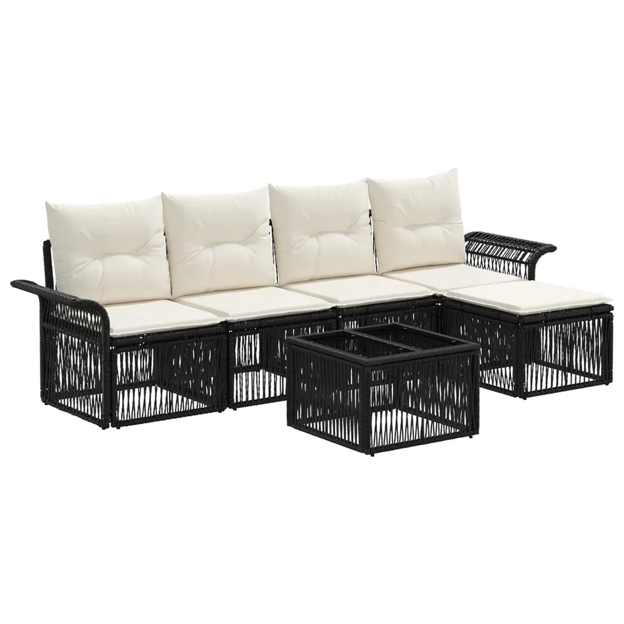 Ensemble de canapé de jardin 6 pcs Noir polyrotin - 2