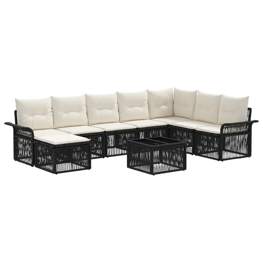 Ensemble de canapé de jardin 9 pcs Noir polyrotin - 2