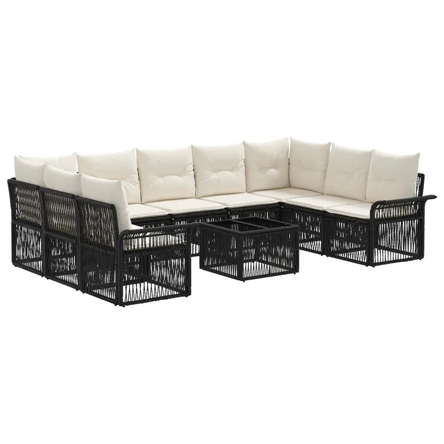 Ensemble de canapé de jardin 10 pcs Noir polyrotin - 2