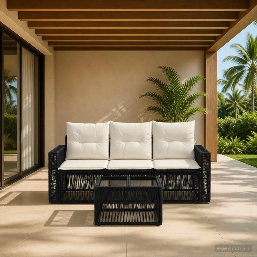 Ensemble de canapé de jardin 4 pcs Noir et blanc crème