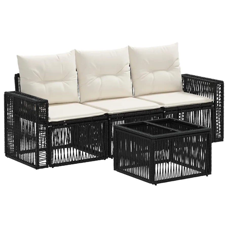 Ensemble de canapé de jardin 4 pcs Noir et blanc crème - 2