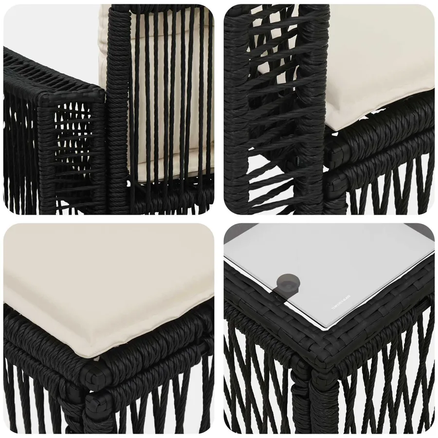 Ensemble de canapé de jardin 4 pcs Noir et blanc crème - 7