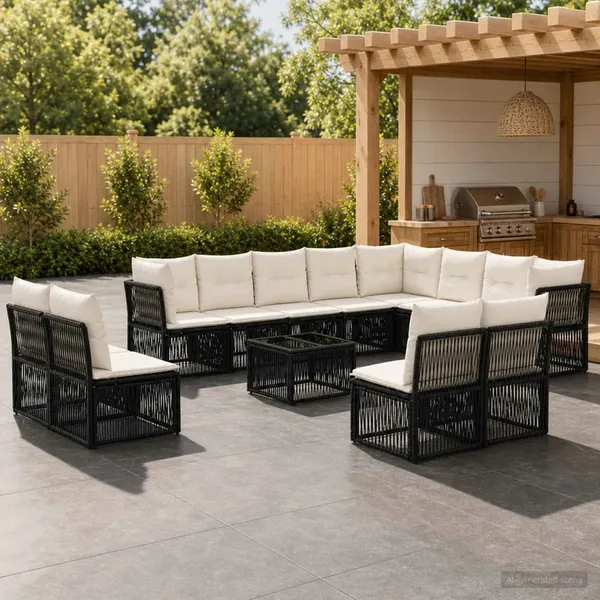 Ensemble de canapé de jardin 13 pcs Noir polyrotin