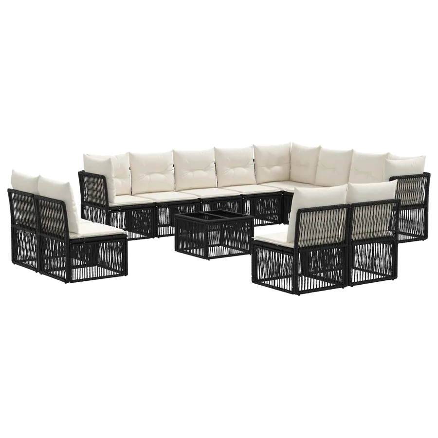 Ensemble de canapé de jardin 13 pcs Noir polyrotin - 2