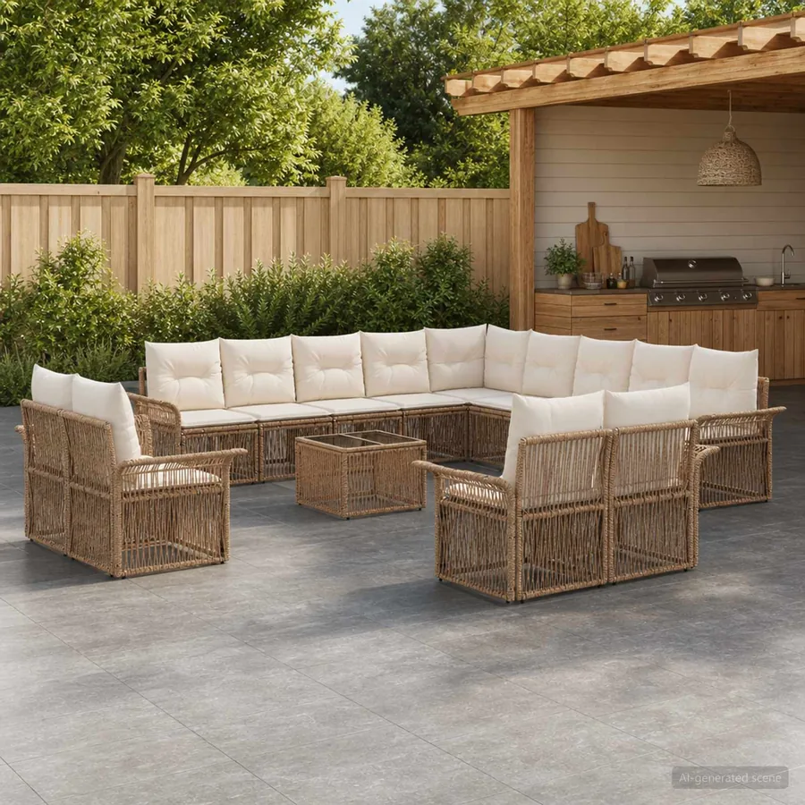 Ensemble de canapé de jardin 14 pcs Beige et blanc crème