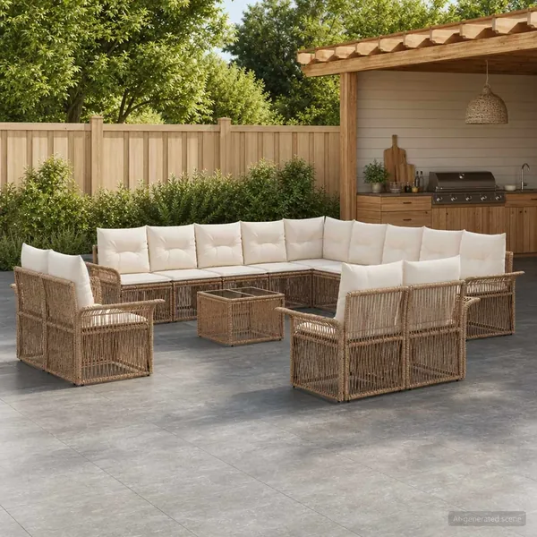 Ensemble de canapé de jardin 14 pcs Beige et blanc crème