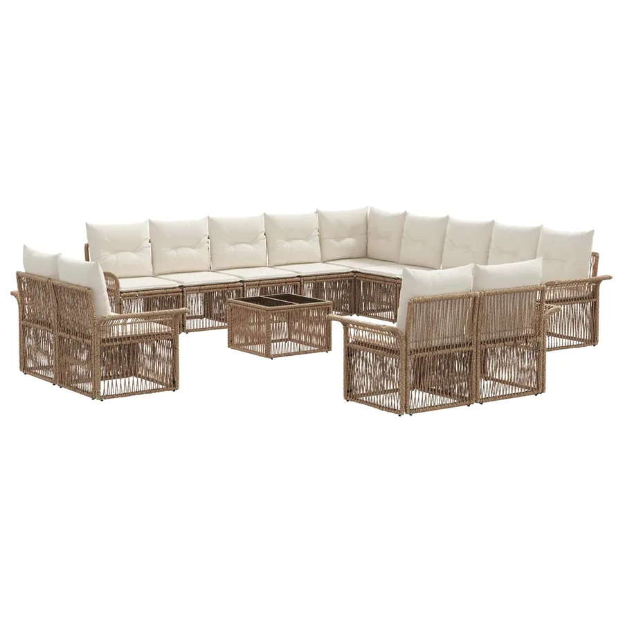 Ensemble de canapé de jardin 14 pcs Beige et blanc crème - 2