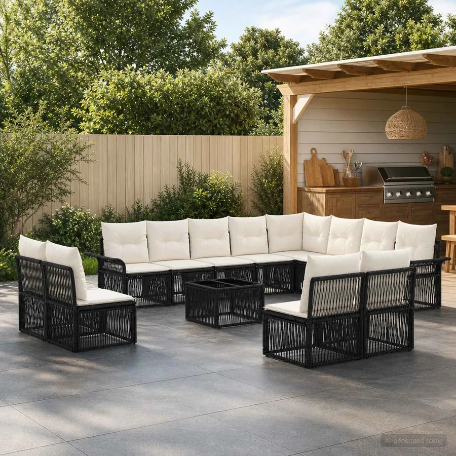 Ensemble de canapé de jardin 13 pcs Noir polyrotin