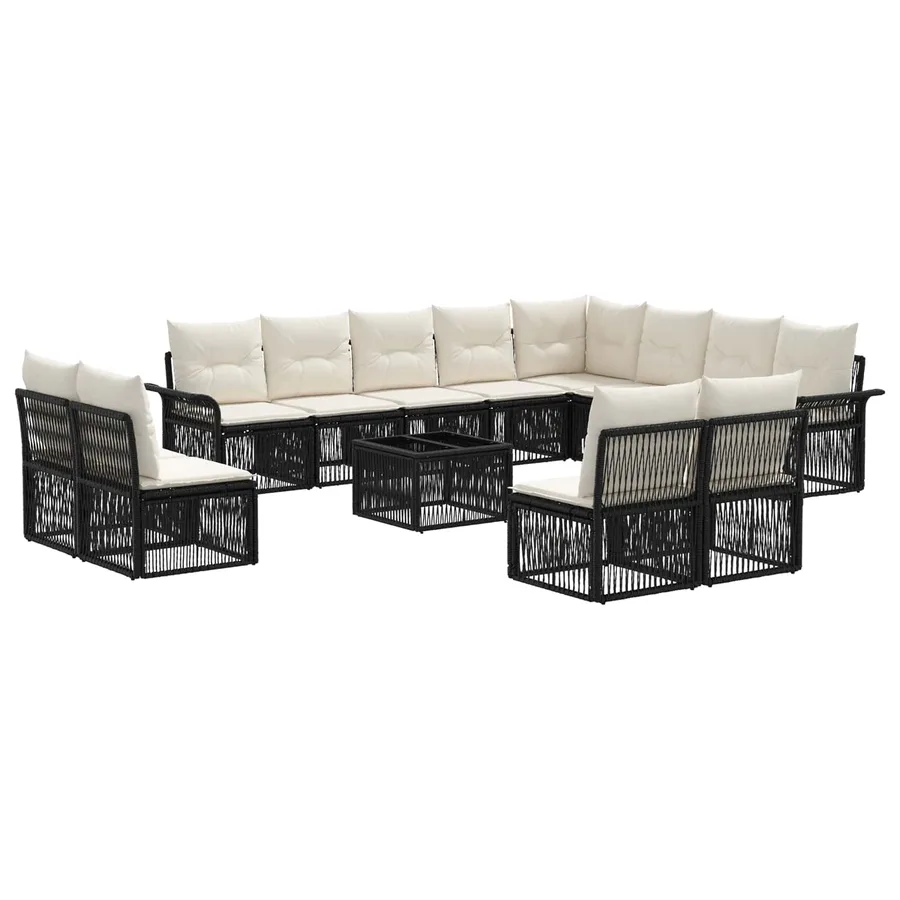 Ensemble de canapé de jardin 13 pcs Noir polyrotin - 2