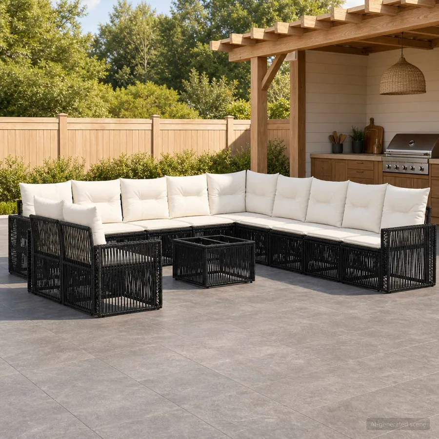 Ensemble de canapé de jardin 12 pcs Noir et blanc crème