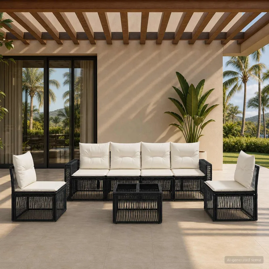 Ensemble de canapé de jardin 7 pcs Noir et blanc crème