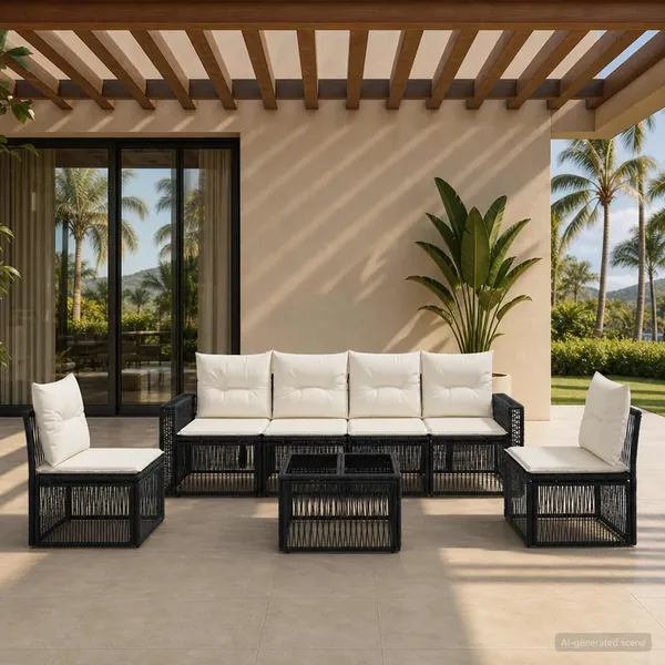 Ensemble de canapé de jardin 7 pcs Noir et blanc crème