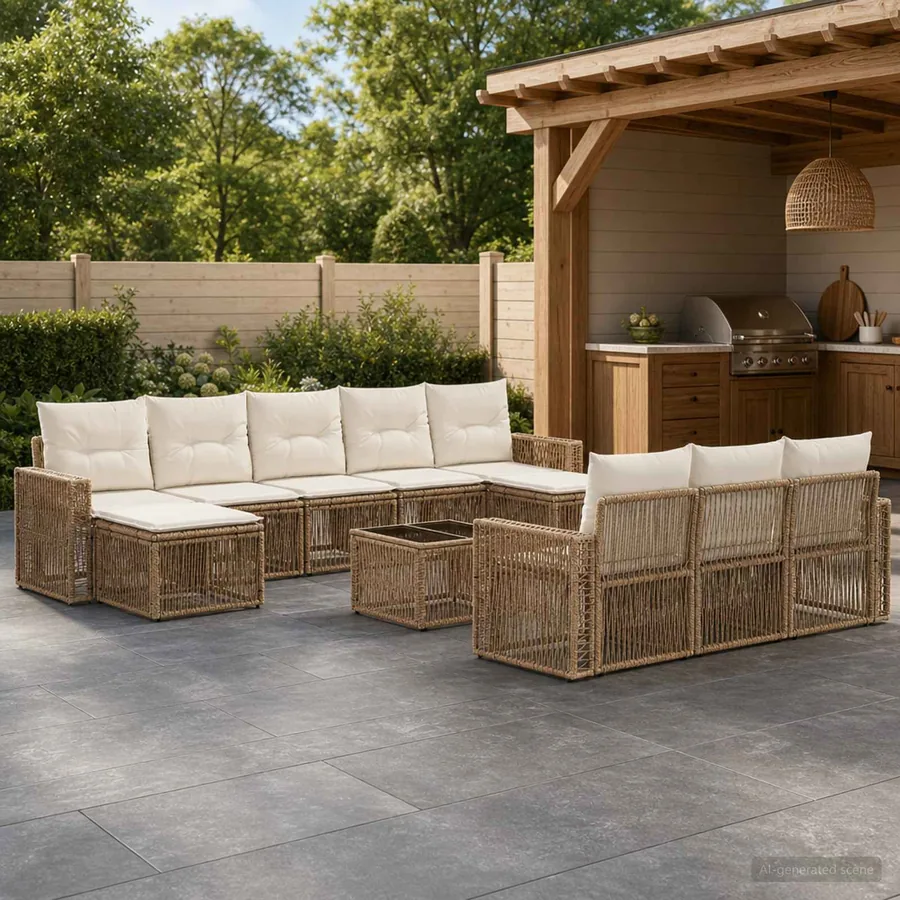Ensemble de canapé de jardin 11 pcs Beige et blanc crème