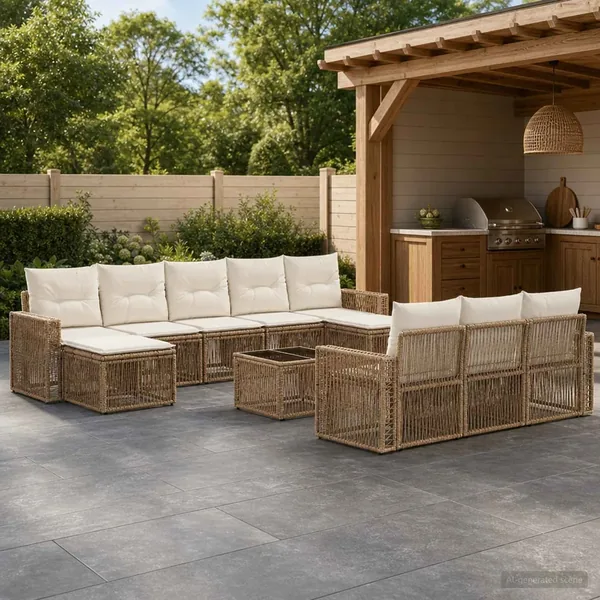 Ensemble de canapé de jardin 11 pcs Beige et blanc crème