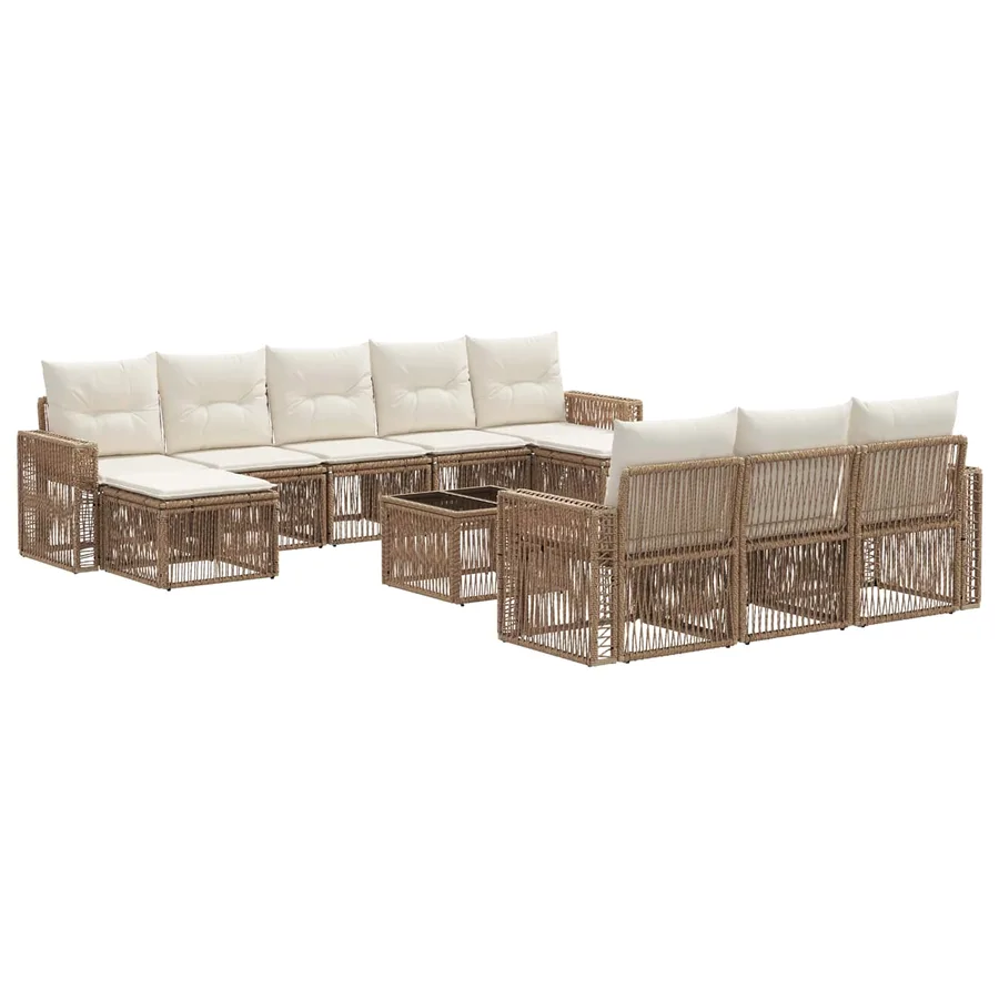 Ensemble de canapé de jardin 11 pcs Beige et blanc crème - 2
