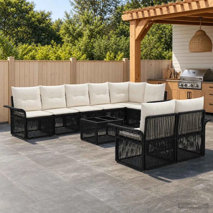 Ensemble de canapé de jardin 9 pcs Noir polyrotin