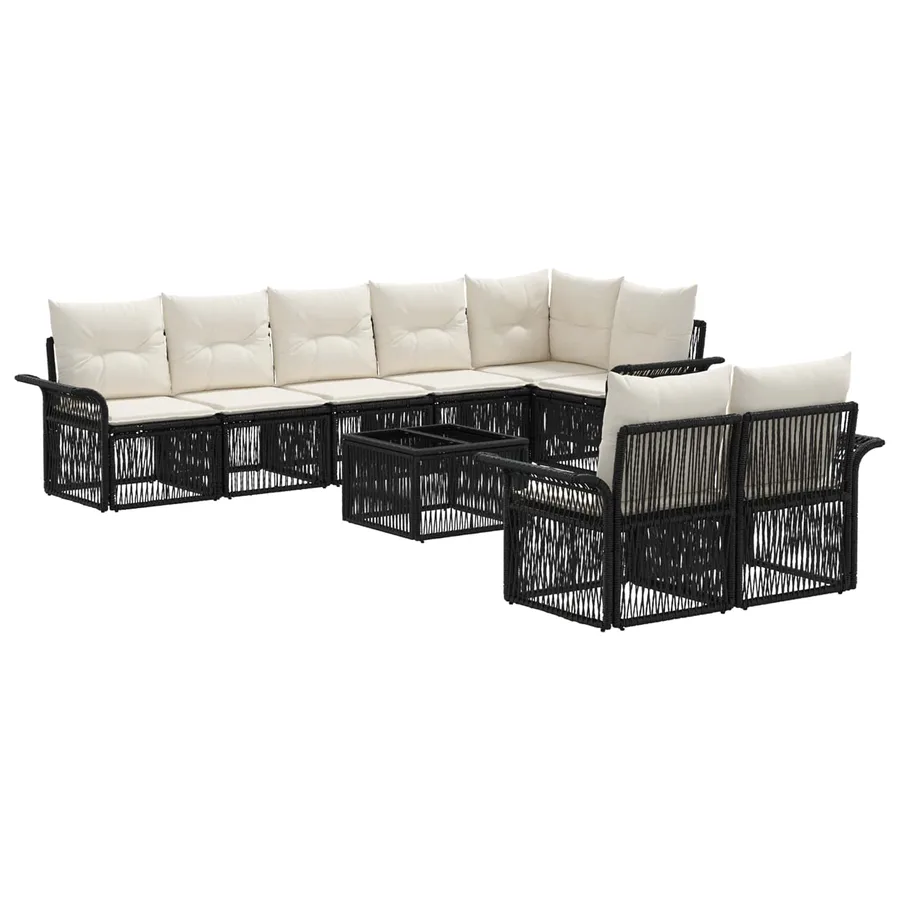 Ensemble de canapé de jardin 9 pcs Noir polyrotin - 2