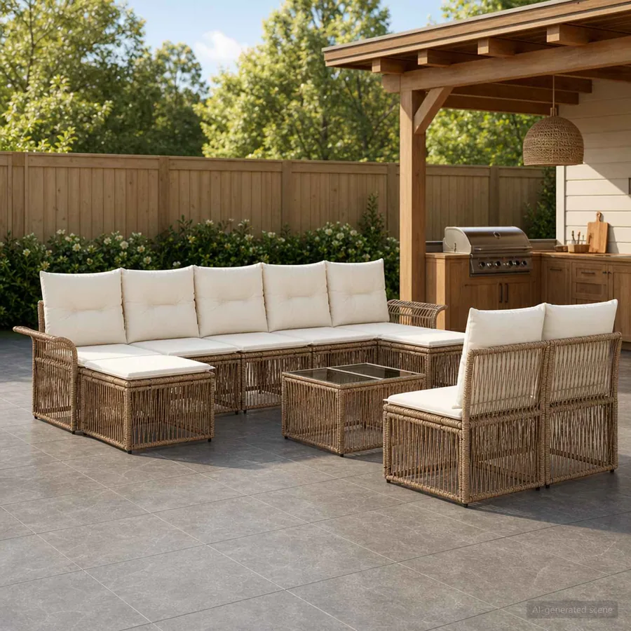 Ensemble de canapé de jardin 10 pcs Beige polyrotin
