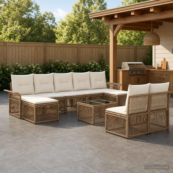 Ensemble de canapé de jardin 10 pcs Beige polyrotin