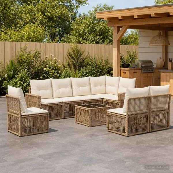 Ensemble de canapé de jardin 9 pcs Beige et blanc crème