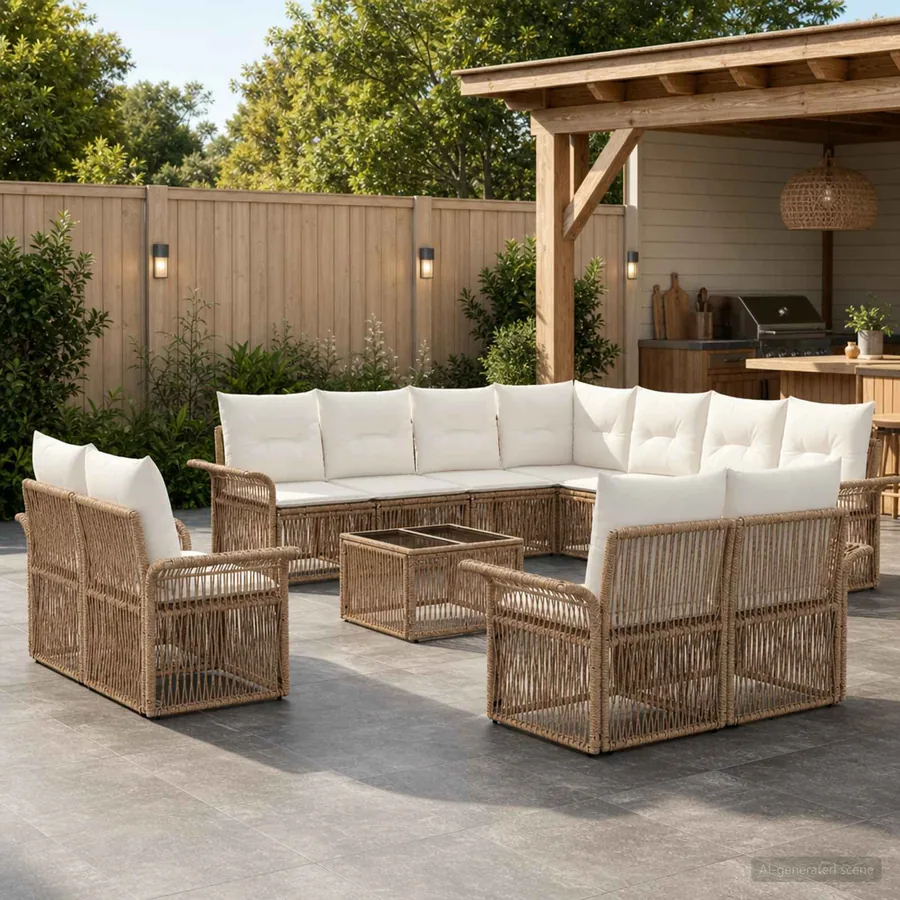 Ensemble de canapé de jardin 12 pcs Beige et blanc crème