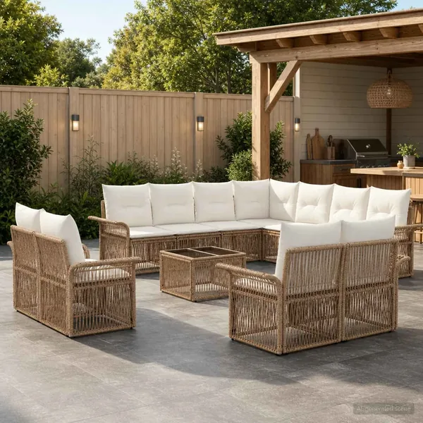 Ensemble de canapé de jardin 12 pcs Beige et blanc crème