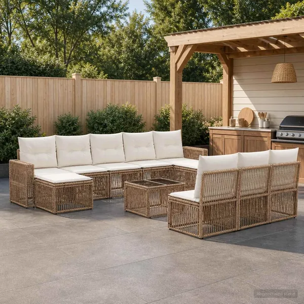 Ensemble de canapé de jardin 11 pcs Beige et blanc crème