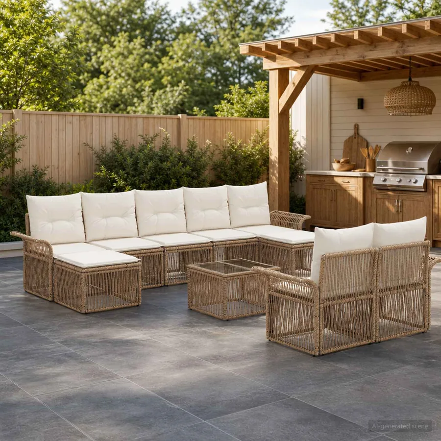 Ensemble de canapé de jardin 10 pcs Beige polyrotin