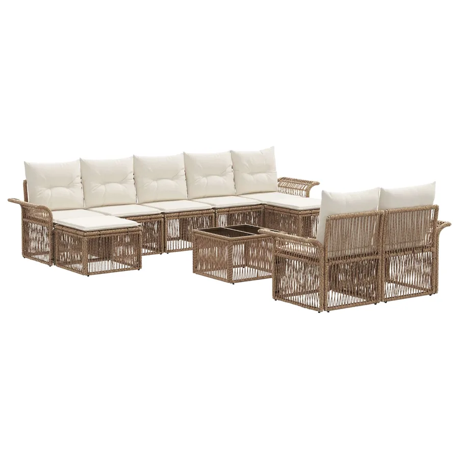 Ensemble de canapé de jardin 10 pcs Beige polyrotin - 2