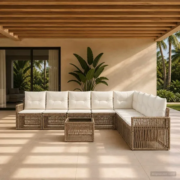 Ensemble de canapé de jardin 10 pcs Beige et blanc crème