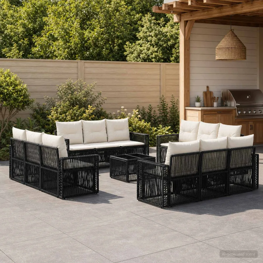 Ensemble de canapé de jardin 13 pcs Noir et blanc crème