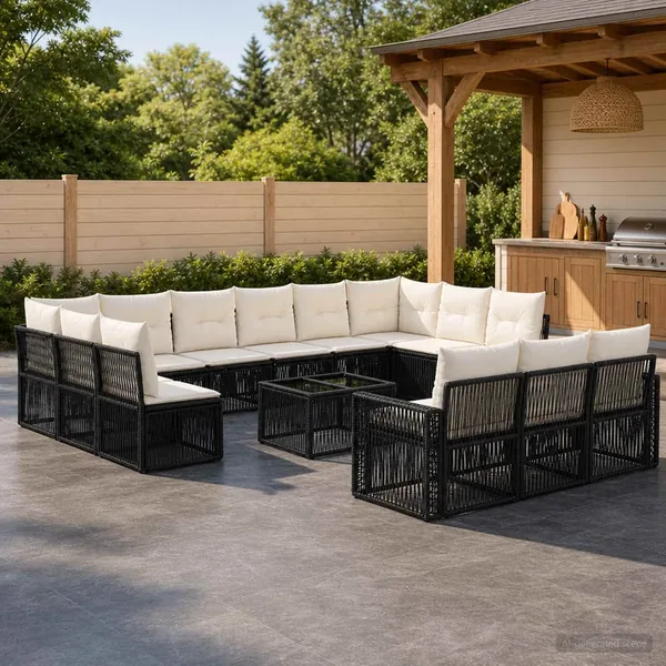 Ensemble de canapé de jardin 14 pcs Noir et blanc crème