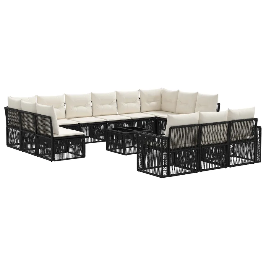 Ensemble de canapé de jardin 14 pcs Noir et blanc crème - 2